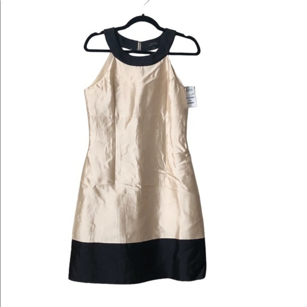 NWT vintage Tahari Arthur Levine cream/black silk/wool halter dress